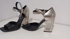Orig. VIC MATIE Sandalen Pumps Schuhe Leder schwarz silber Gr.37