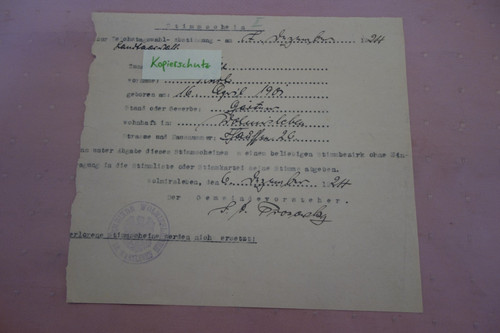 Wahlschein reichstagswahl - wahlschein,