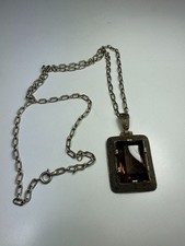 ORIGINAL FAHRNER 925 SILBER HALSKETTE + ANHÄNGER RAUCHQUARZ 1930er J. Schmuck