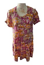 Kleid Florales Muster Acetatseide Kurzarm eventuell DDR Beschreibung beachten