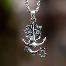 316L Edelstahl Meerjungfrau am Anker Anhänger mit Kette - Halskette Edelstahl