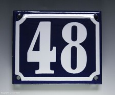 ALTE EMAIL EMAILLE HAUSNUMMER 48 in BLAU/WEISS um 1960