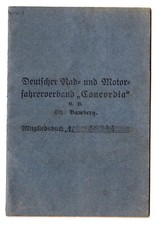 Deutscher Rad- und Motorfahrerverband "Concordia" Bamberg * Mitgliedsbuch v 1921