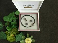 Damen PANDORA Lederarmband grau Länge 19 cm Sterling/Silber 3 CHARM/Anhänger 