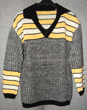 Handarbeit Unisex Strickpullover Schwarz/Weiß/Gelb Streifen ca. Gr. M/L