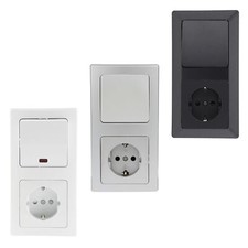 Lichtschalter mit Steckdose Schutzkontakt Unterputz Wechsel Ein / Aus-Schalter