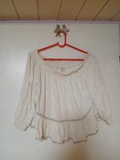 Superdry: Carmen-Bluse Shirt Weiß 42 mit  Schößchen 3/4-Arm