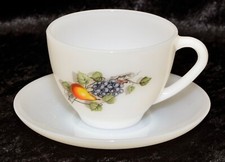 1 von (4 )Arcopal France Tasse + Untertasse Früchte Hartglas Opalglas Milchglas