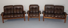 3x Ekornes Montana Couch Sofa Sessel Holz Leder Zweisitzer Braun Norway