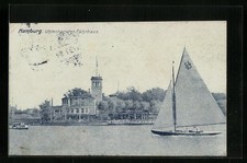 Hamburg, Gasthaus Uhlenhorster Fährhaus mit Segelboot, Ansichtskarte 1913 