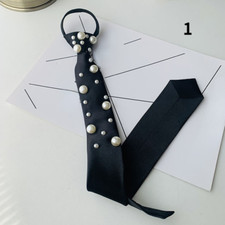 Unisex Krawatte Necktie Faux Perle Strass Kristall Beaded Dekor Mode Schwarz