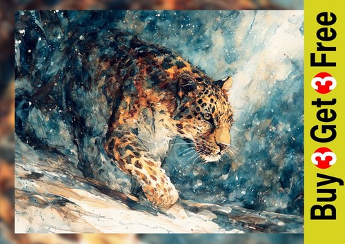 Pirsch schneeleopard - schneeleopard, 5"x7"