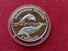 Niue 5 Dollars 1992 Münze 500er Silber 2 Delfine Bedrohte Tierwelt F.E.W. #KM 80