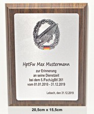 Bundeswehr Erinnerungstafel, Barett Abzeichen, Truppengattung, Holztafel