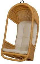 Hängesessel/ Hängeschaukel/ Hängekorb aus Natur-Rattan (Honig, mit Polster)