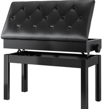 Klavierbank, Doppelt Verstrebte, Kunstleder Pianobank , Höhenverstellbar Schwarz