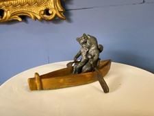 Bronzeskulptur einer 2 Katzen im Ruderboot nach Wiener Stil Franz Bergmann