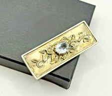 Antike 835 Silber Jugendstil Brosche mit hellblauem Stein & floraler Verzierung