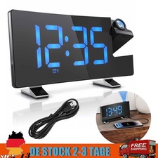 Projektionswecker, Digital, Dual-Alarm, USB, Dimmer, Nachttisch Blau DE