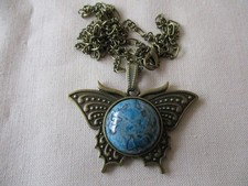 Halskette-Anhänger Schmetterling Verziert-Cabochon Edelstein-Ripple Jasper-Blau