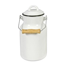 Krüger 77 13 1 Milchkanne mit Deckel, Tragegriff, Emaille, weiß, 2 l, 13 cm x 25