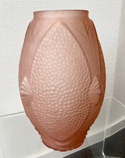 Grosse Art Deco JOMA Vase Pressglas Altrosa 30 er Jahre Frankreich 27,5 cm