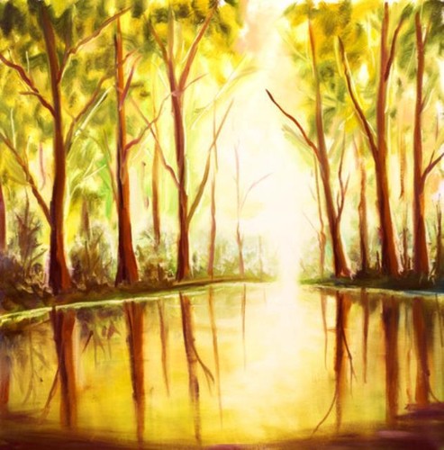 Wandbild fluss wald - im,