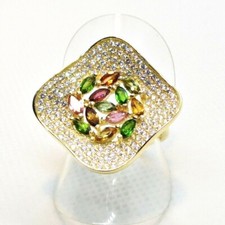 Turmalin Chromdiopsid CZ Ring 925 Silber 585 Gelbgold vergoldet 18,4 mm 58