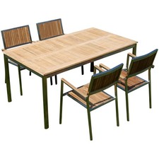 GASTRO Gartengarnitur Edelstahl Teak Tisch 160x90 cm 4 Teak Stuhl stapelbar KUBA
