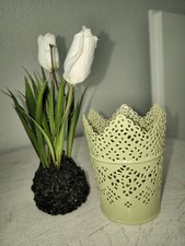  Tulpen auf Grassockel Kunstblumen 20 cm hoch Tischdeko Weiß Grün Tulpen 