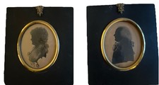 Antike Silhouette Porträts Eine Dame & Gent von Frau Beetham gemalt auf Papier um 1790