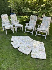 Terrasse Garten Möbel + Polster 4 Hochlehner Stühle, 2 Hocker, 8 Zusatzpolster