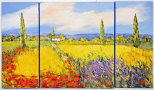 ÖLBILD Toskana Landschaft Triptychon auf Leinwand Unikat signiert