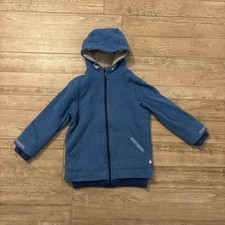 Wollwalk Jacke Disana Zum Mitwachsen Gr 122/128 In Blau mit Kapuze