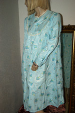 Edles GLANZ Baumwollsatin Vintage Negligee Nachthemd hellblau geblümt neu 44/46