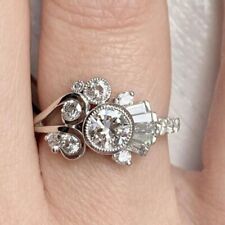 Vintage Kunst Deko Verlobungsring 1.90Ct Künstlicher Diamant 14K Gold Versilbert