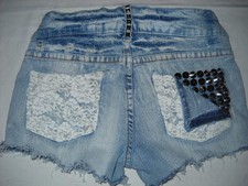 sexy Jeans Hotpants Hot Pants Shorts Hose Miss Vivi Nieten Spitze 32 34 36 XS S