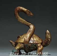 5.5'' Bronze Ware 24K Gold Gilt Dynasty Schildkröte Schildkröte Schlange Statue