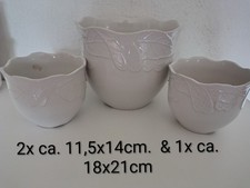 3 Blumentöpfe Übertöpfe Blumentopf Übertopf Pflanzgefäß Weiß 2x Klein 1x Groß 