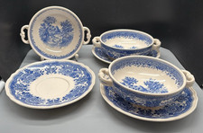 VILLEROY & BOCH BURGENLAND blau 3 Suppentassen mit Untertassen