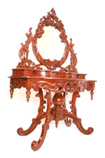 TOP! Prächtiger Schminktisch / Konsolenspiegel / Mahagoni Massiv + Runder Hocker