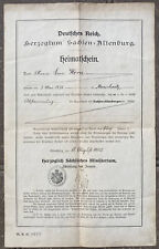 SELTEN ! Heimatschein Herzogtum Sachsen-Altenburg 1905 Altenburg Horn Meuselwitz