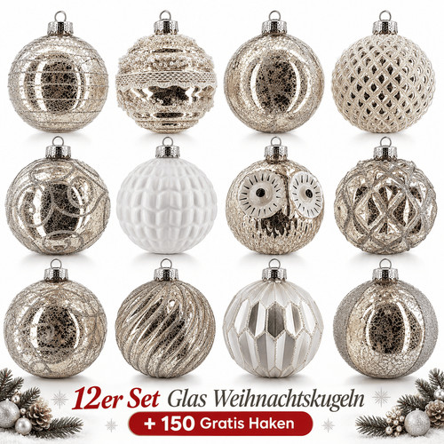 Weihnachtskugeln glas 12er set - 12er,