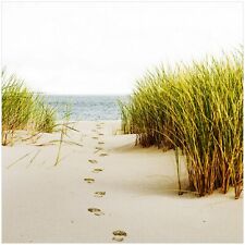 Wallario Premium Glasbild Wandbild Spuren Sand- Fußspuren durch Düne Meer Dünen