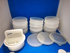 Tupperware Pattie Matti,Hamburg.-Maker,Burgerpresse+1 Behälter+3 Deckel,weiß