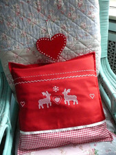 Landhaus Kissenhülle Kissenbezug  Dekokissen Weihnachten  Rot/weiß  ca 40x40cm