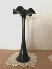 Glas Vase  Schwarz Wellenrand Glaskunst mundgeblasen Höhe 24cm 