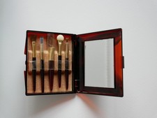 ~ Schmink Pinsel Set ~ 5 teilig  ~unbenutzt ~ Etui mit Spiegel ~ 70er/80er Jahre