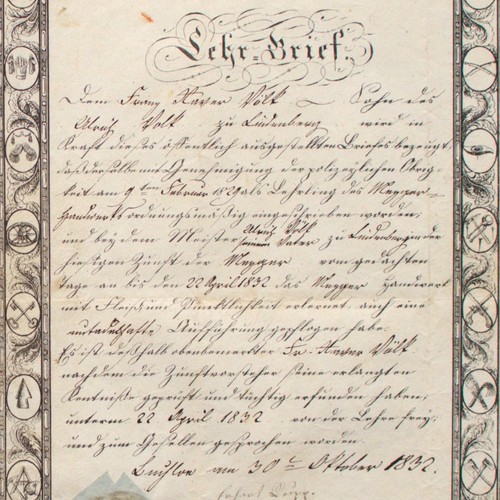 Lehrbrief 1832 bayern - lehrbrief, metzger