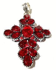 G R A N A T  ROT EDELSTEIN HANDGEFERTIGT 925 STERLINGSILBER KREUZANHÄNGER